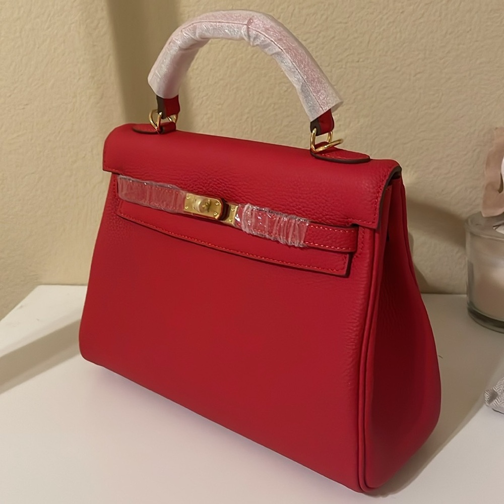 Top Handle Belted KL Satchel 25cm Red